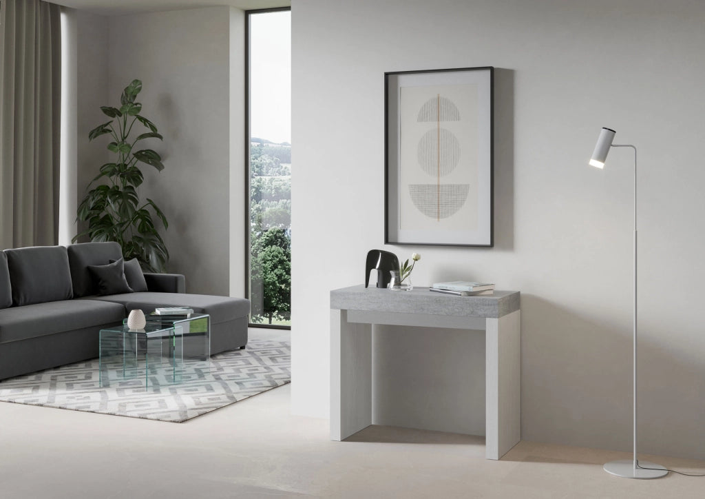 Consolle allungabile 90x40/300 cm Roxel Mix piano Cemento - struttura Bianco Frassino