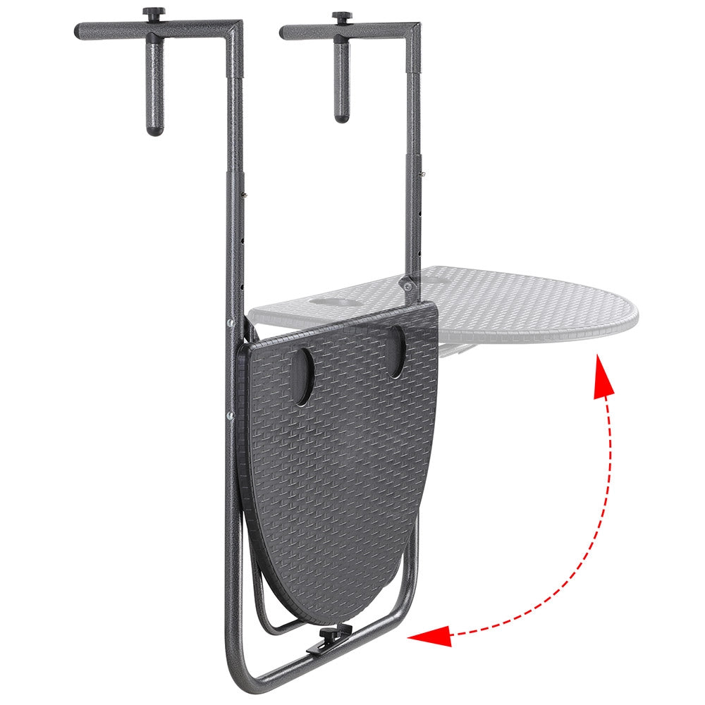 Tavolino Balcone Pieghevole Metallo e Polyrattan 2 Porta Bicchieri Regolabile Nero