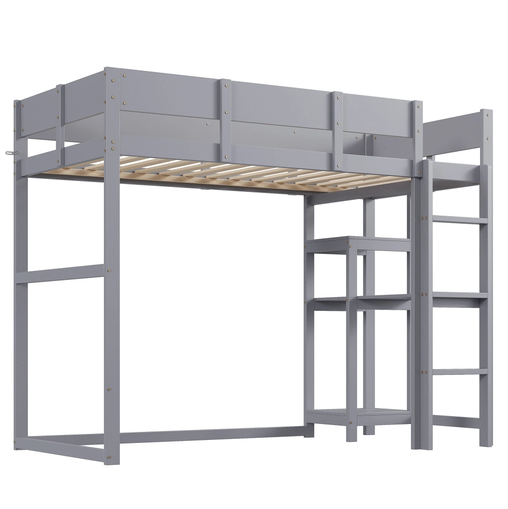 Letto a soppalco grigio 90 x 200 cm in legno con ripiano