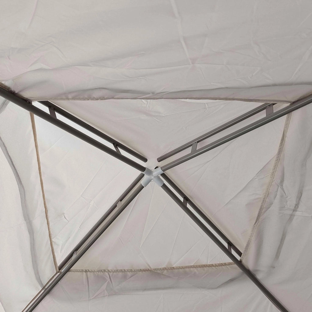 Gazebo da Giardino 300x300 cm con Zanzariera Doppio Tetto e 8 Fori in Acciaio e Poliestere Bianco Crema