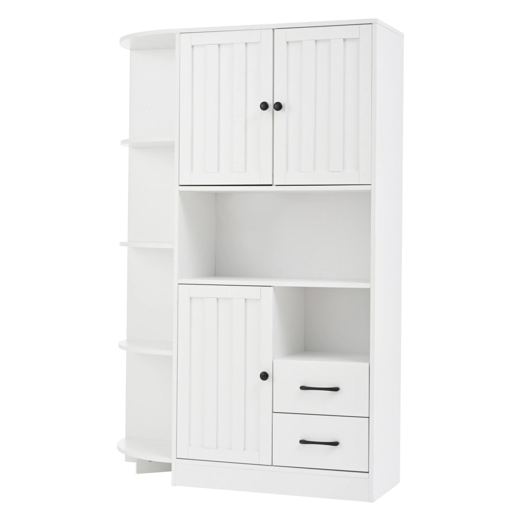 Armadio Angolare; Vetrina con 3 Ante e 2 Cassetti; 6 Vani Aperti; Stile Moderno; in Pannelli di Particelle; 104??35??155 cm; Bianco
