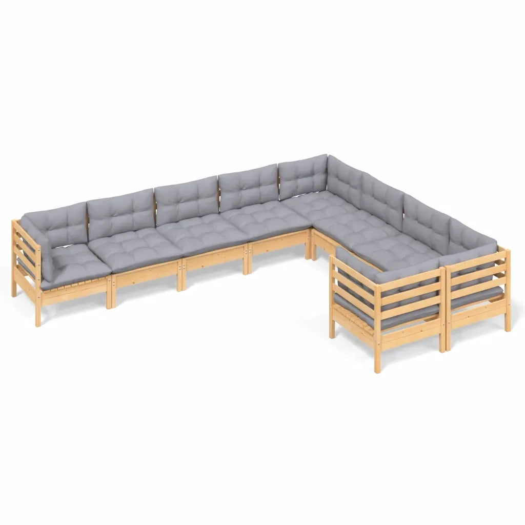 Set Divani da Giardino 9 pz con Cuscini Grigi Massello di Pino 3096982