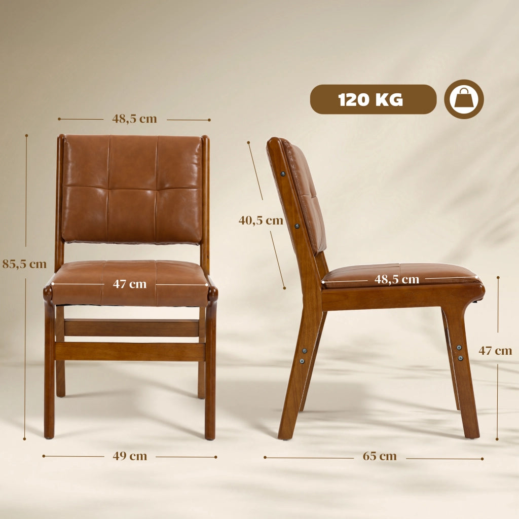 Set di 2 Sedie da Pranzo Imbottite ¨C Zephmum ¨C Similpelle Marrone con Gambe in Legno