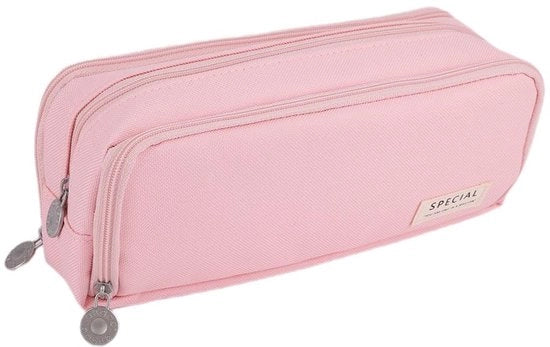 Etui 3-compartimenti per ragazze, grande capacità, penne, organizzatore per ufficio, donne (rosa)