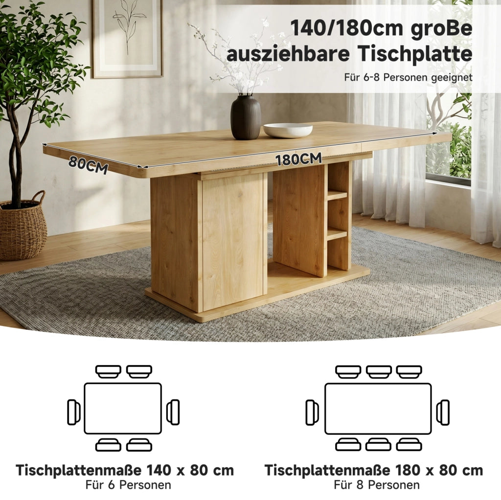 Tavolo da pranzo allungabile 140/180 x 80 cm in MDF colore rovere con vani portaoggetti