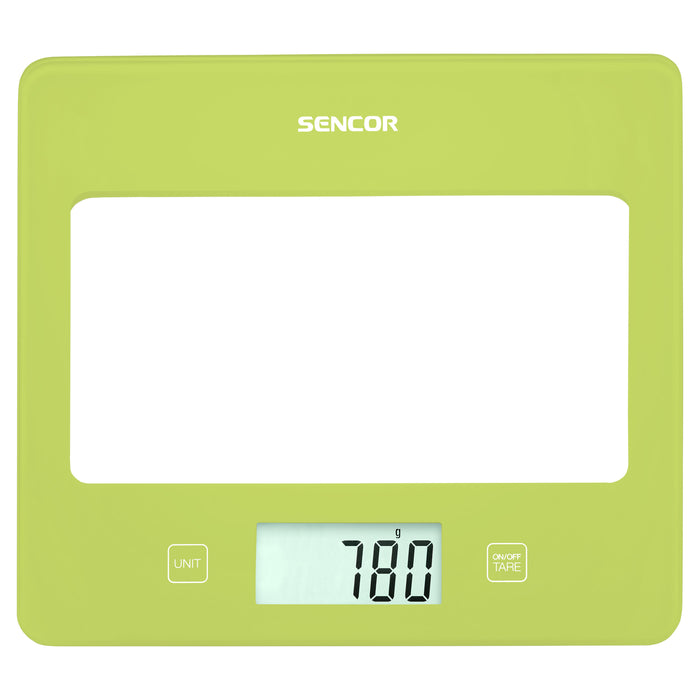 Bilancia da cucina verde Sencor design ultra slim (16mm) display LCD larghe dimensioni