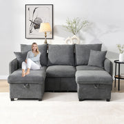 Divano angolare - Xylo - 3 posti modulare cassetti+pouf chenille