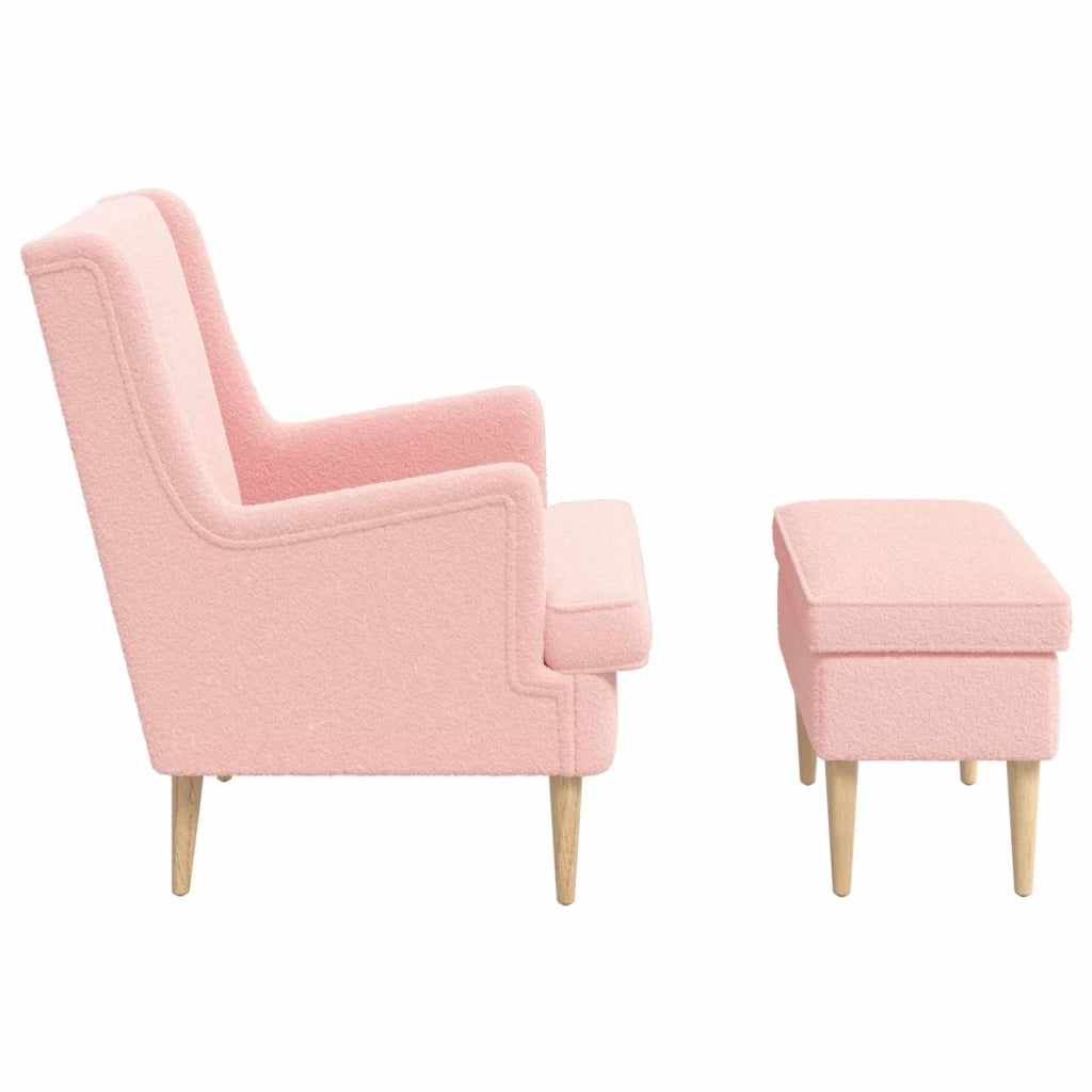 Poltrona con Ottomano 2 pz Rosa Bouclé 3418839