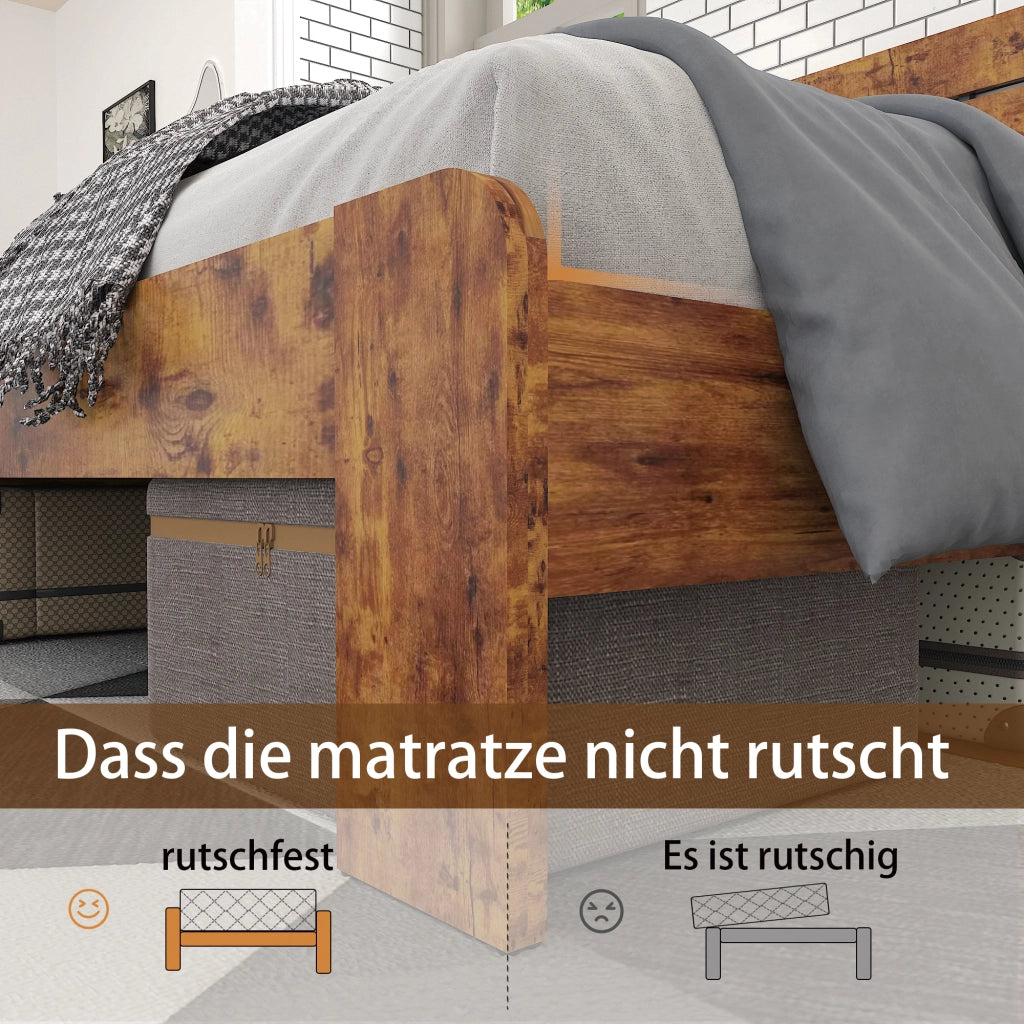 Letto matrimoniale 140 × 200 cm con testiera contrastante, gambe arrotondate e struttura in metallo, senza materasso