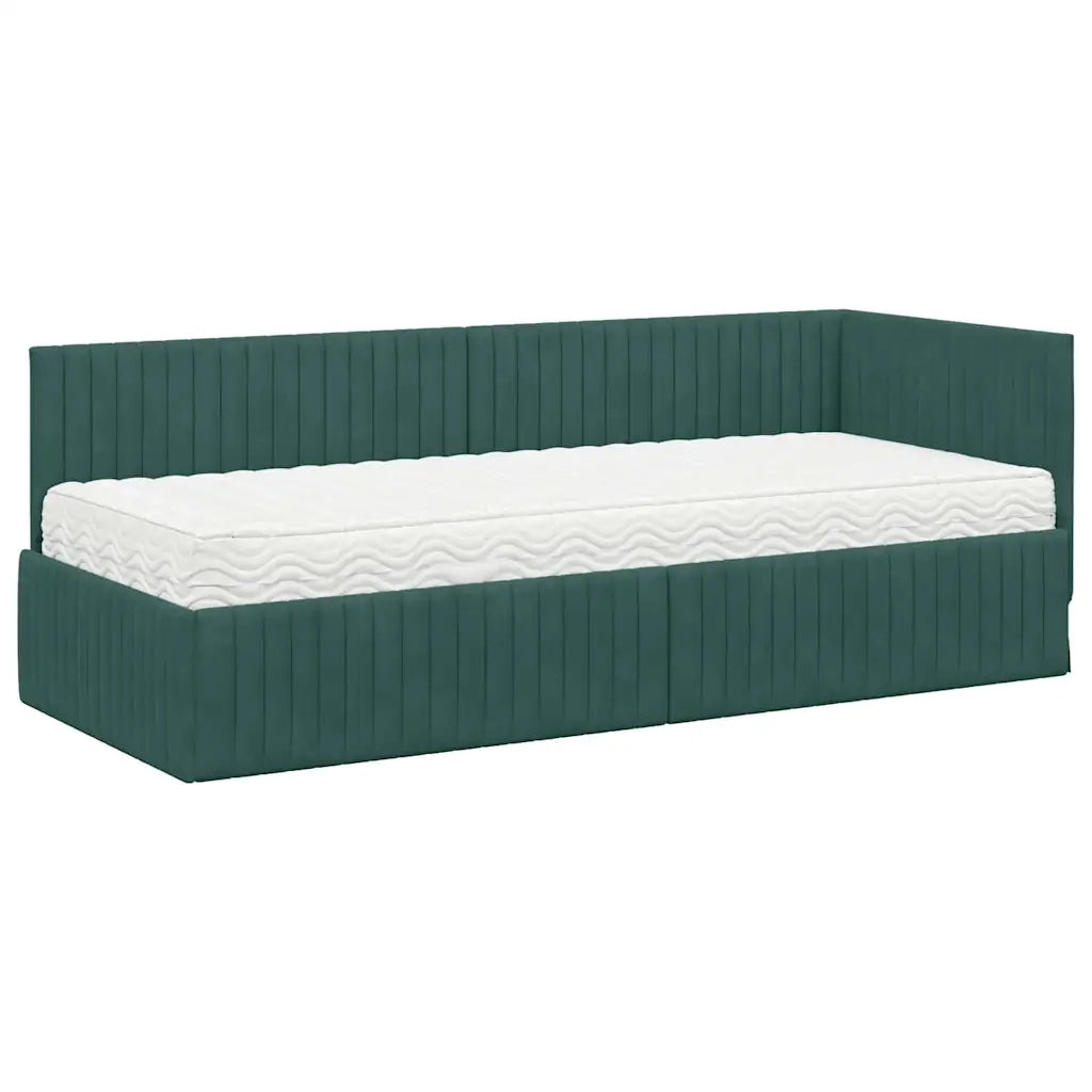 Letto singolo | Letto per adulti | Struttura Letto Angolare con Materasso 2 pcs Verde Velluto