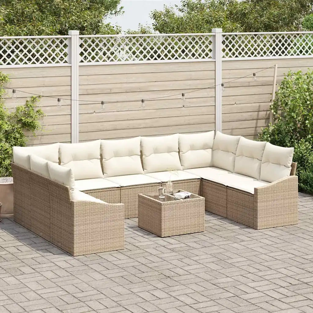 Set di divani con cuscino 10 pcs Beige polyrattan