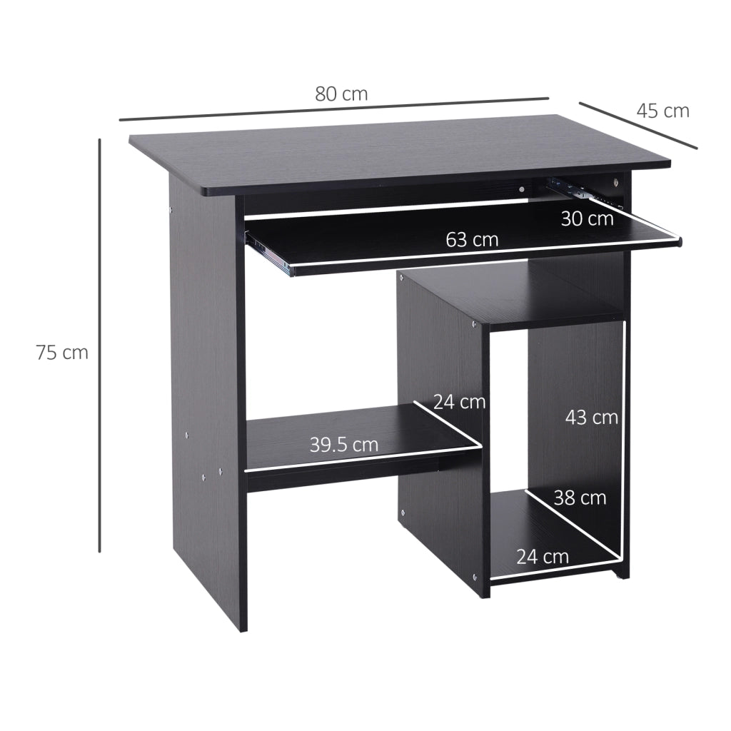 Scrivania PC Moderna in Legno con Ripiano per CPU e Spazio per Tastiera Estraibile. 80x45x75 cm. Nero