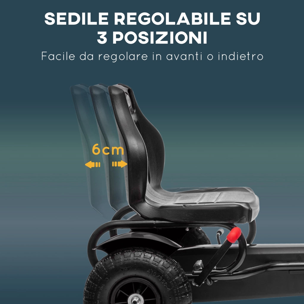 Go Kart a Pedali per Bambini 5-12 Anni con Sedile Regolabile e Freno a Mano Nero