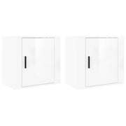 Set di 2 Comodini | Armadio da Notte | Mobiletto da notte a Muro Bianco Lucido 50x30x47 cm