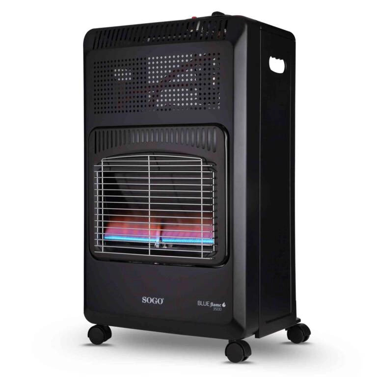 Stufa a gas pieghevole 3500W a fiamma blu con 2 livelli e ruote, consumo 255 g/h per riscaldamento ambienti - Sogo