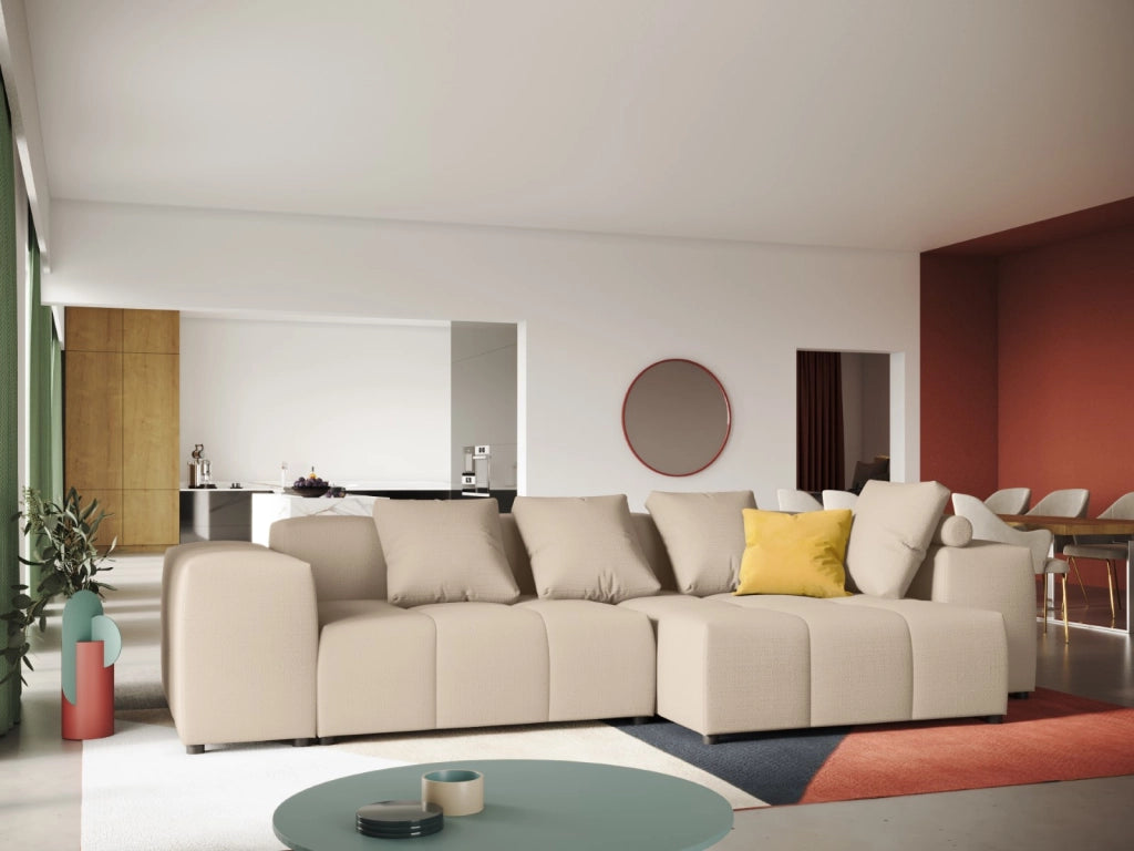 Cosmopolitan Design - Divano angolare modulare reversibile "Rome" 4 posti in tessuto strutturato beige 