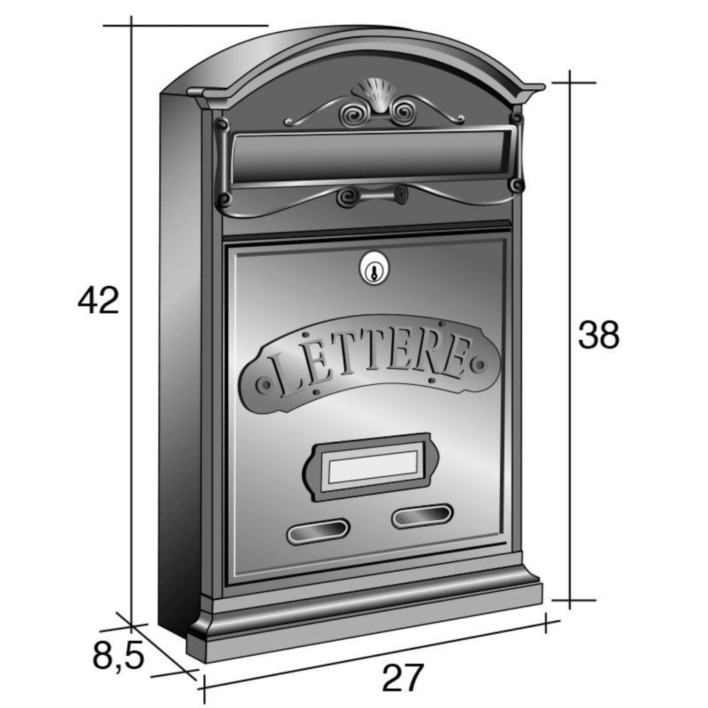 ALUBOX LETTERE Cassetta Postale Da Esterno 42X27X8,5 Cm Cassetta Posta Alluminio Pressofuso Cassetta Lettere Serratura Ottone Apertura A Vasistas Impermeabile Formato Rivista COLORE: GHISA