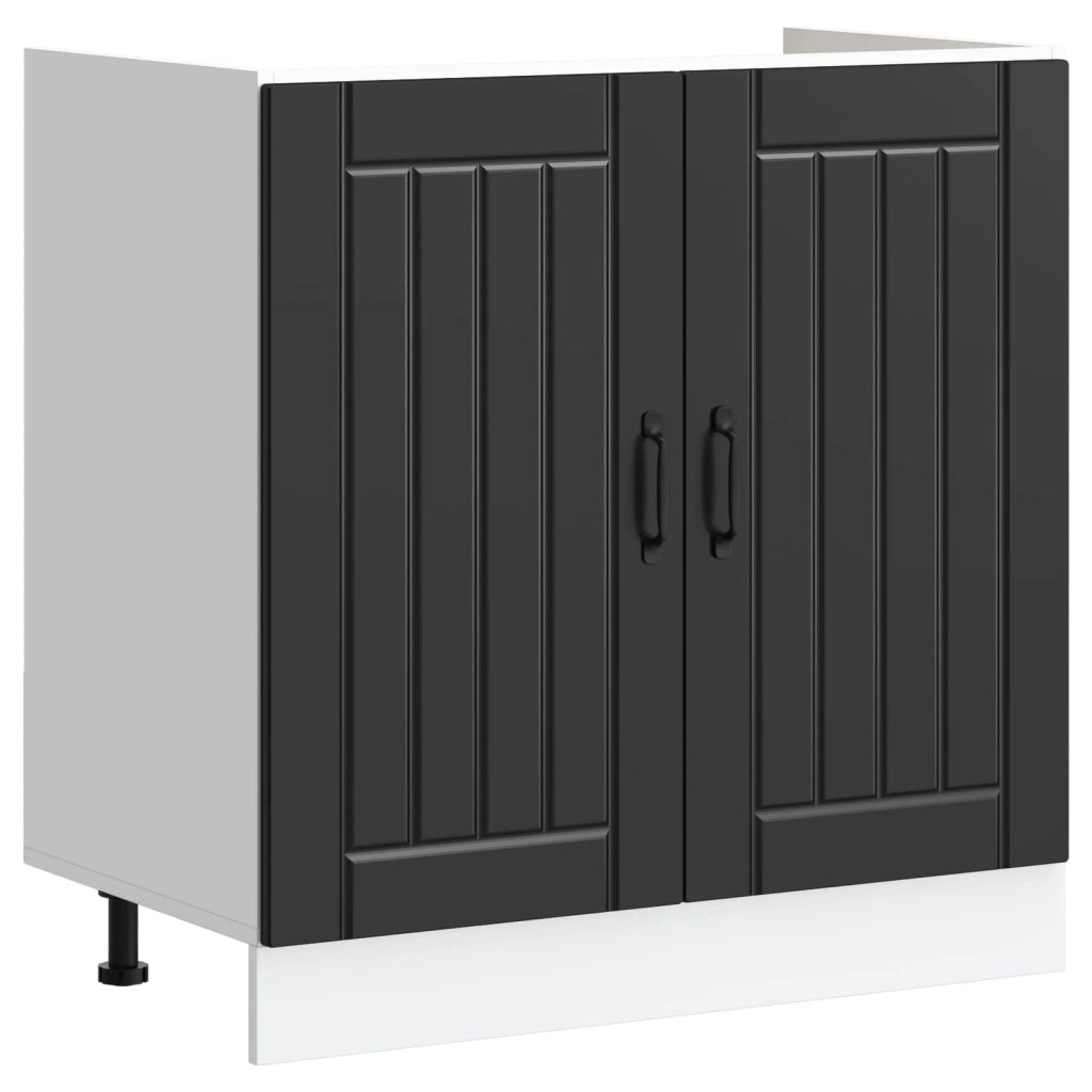 Mobiletto per lavabo Lucca 2 pz Nero Legno ingegnerizzato 3315012
