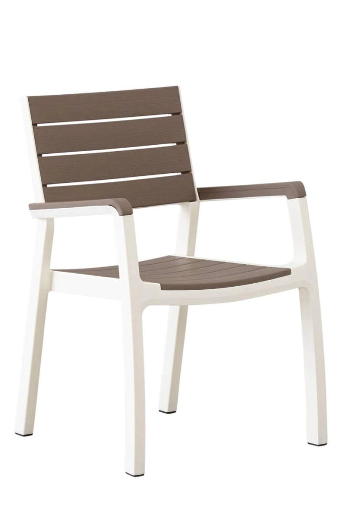 Sedia da Giardino con Braccioli in Resina Effetto Legno Impilabile Colore