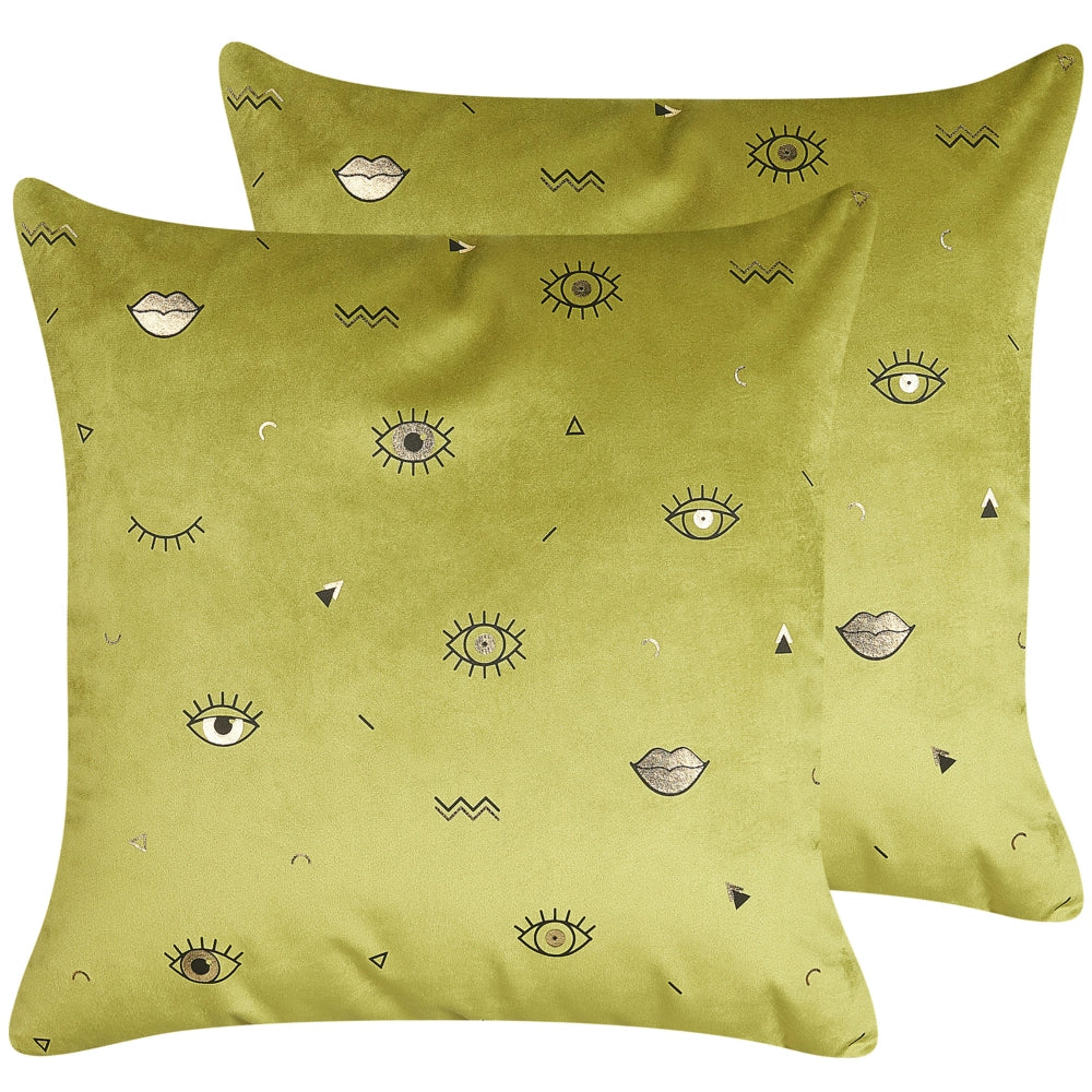 Set di 2 cuscini decorativi velluto Verde Oliva 45 x 45 cm motivo Occhi Accessori decorativi Glamour