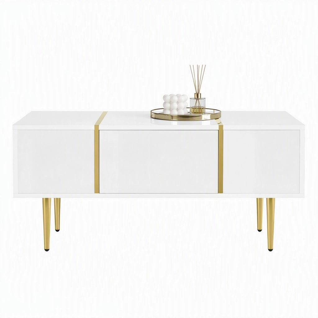 TAVOLINO DA CAFFÈ 100x60x41,5 cm Bianco Lucido MDF con 2 Cassetti