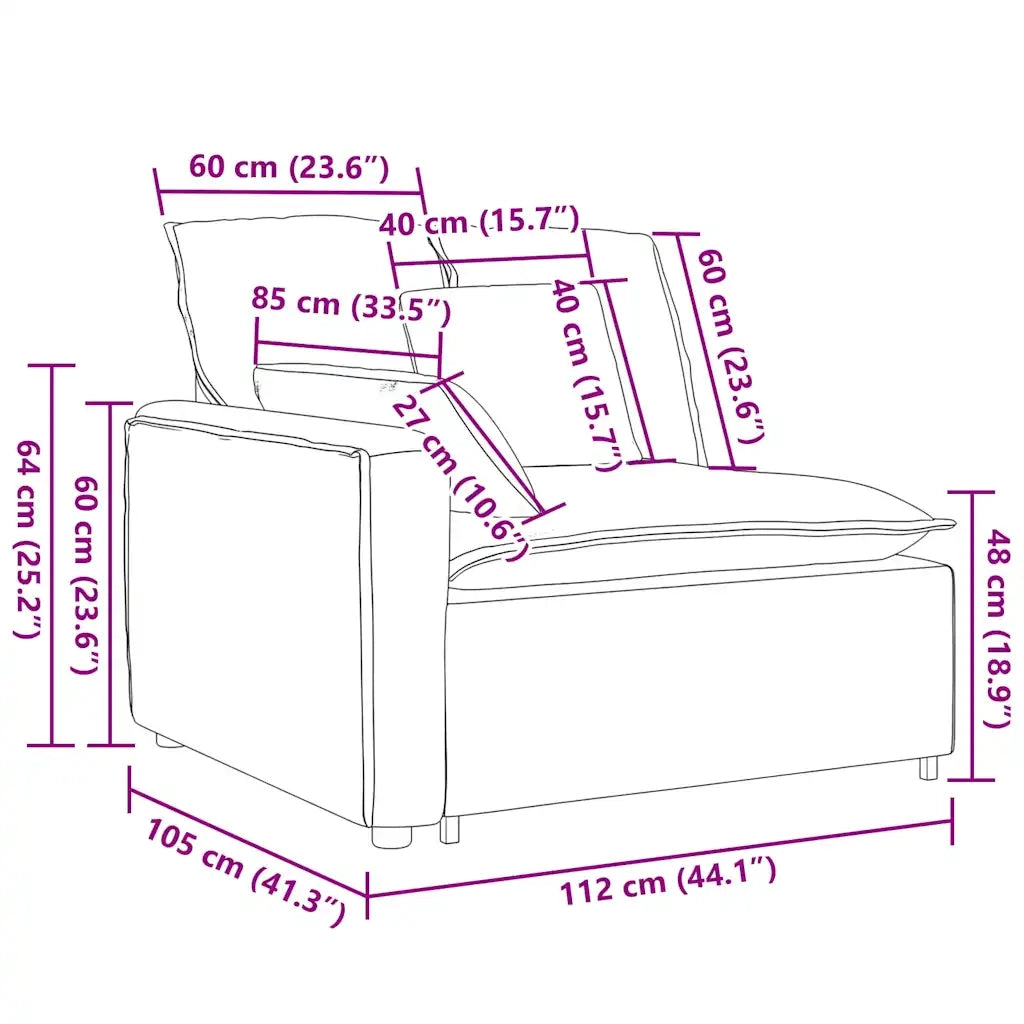 Modulo Terminale Bracciolo Divano Modulare con Cuscini 100 cm CFW9365184