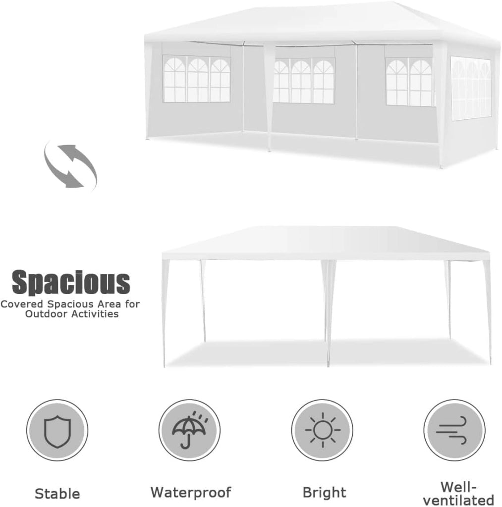 Tenda da Giardino, 3 x 6 m, Portatile, con Borsa per Trasporto, Gazebo Pieghevole con Pareti Laterali e Finestre, Tenda da Giardino per Feste, Bianco