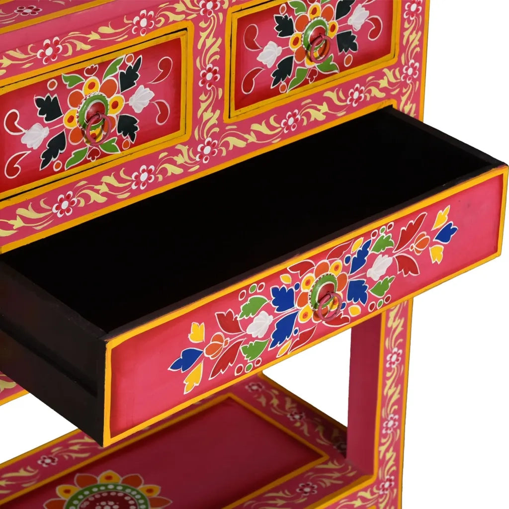 Credenza con Cassetti in Massello di Mango Rosa Dipinta a Mano 244841