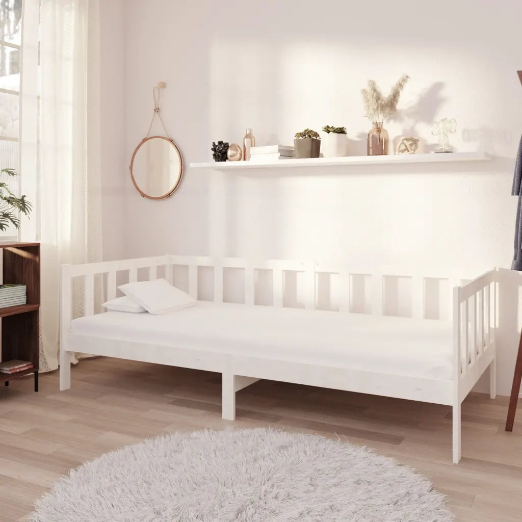 Divano letto | Sof¨¤ letto | Letto singolo con Materasso 90x200 cm Bianco in Legno di Pino