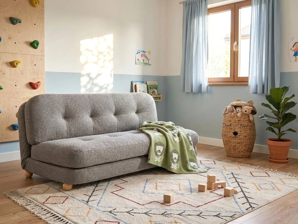 Divano letto grigio scuro rivestimento in finto lino gambe in legno 2 posti funzione letto trapuntato soggiorno camera da letto camera degli ospiti