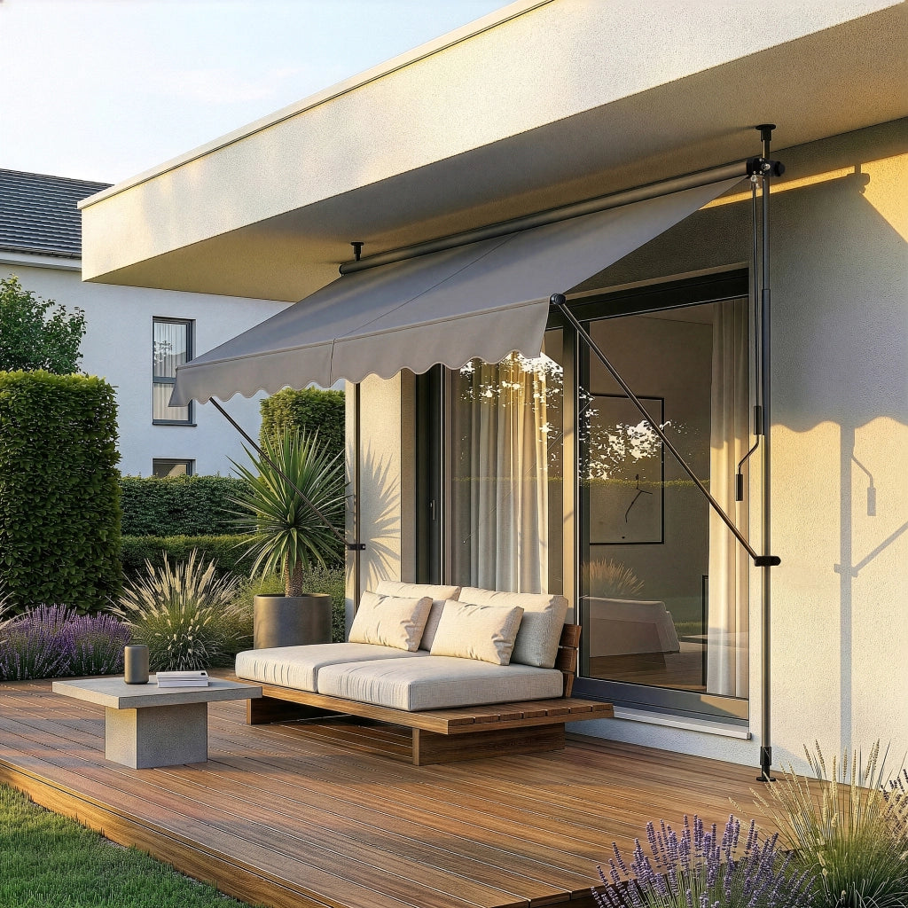 Tenda da Sole a Muro con Pali di Supporto Telescopici Parasole 300 x 120 cm (LxP) Grigio Medio pro.tec