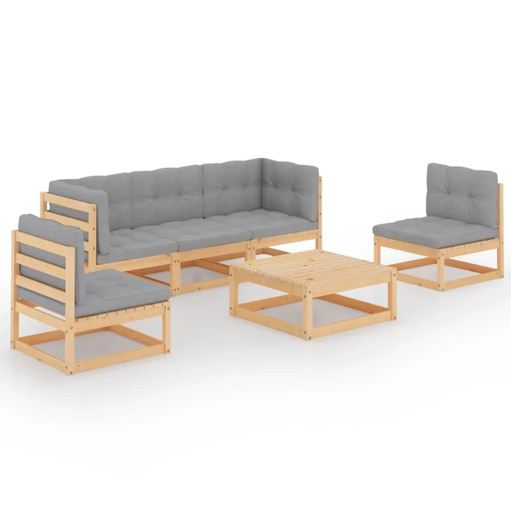 Set Divani da Giardino 6 pz con Cuscini Legno Massello di Pino 3076444