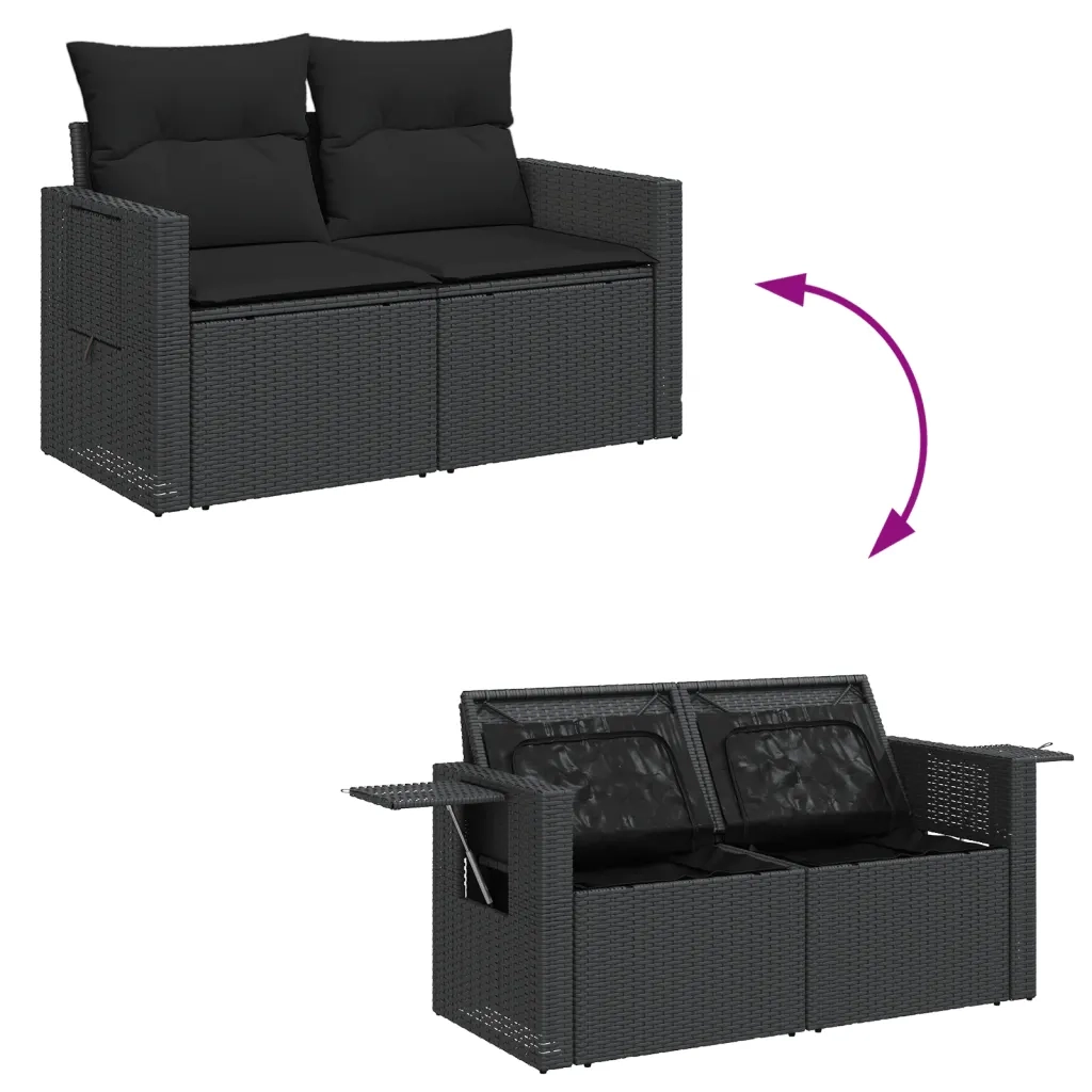 Set Divani da Giardino 12 pz con Cuscini Nero in Polyrattan 3224788