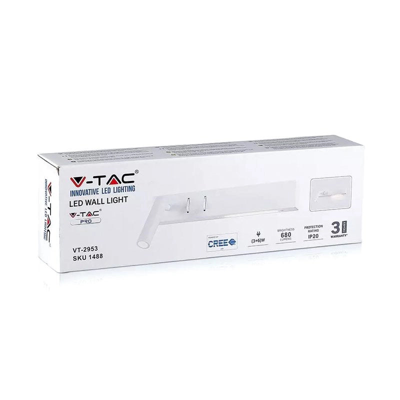 Applique da Comodino Per Lettura Con Doppia Illuminazione 3+6W Colore Bianco 3000K Hotel Casa SKU-211488