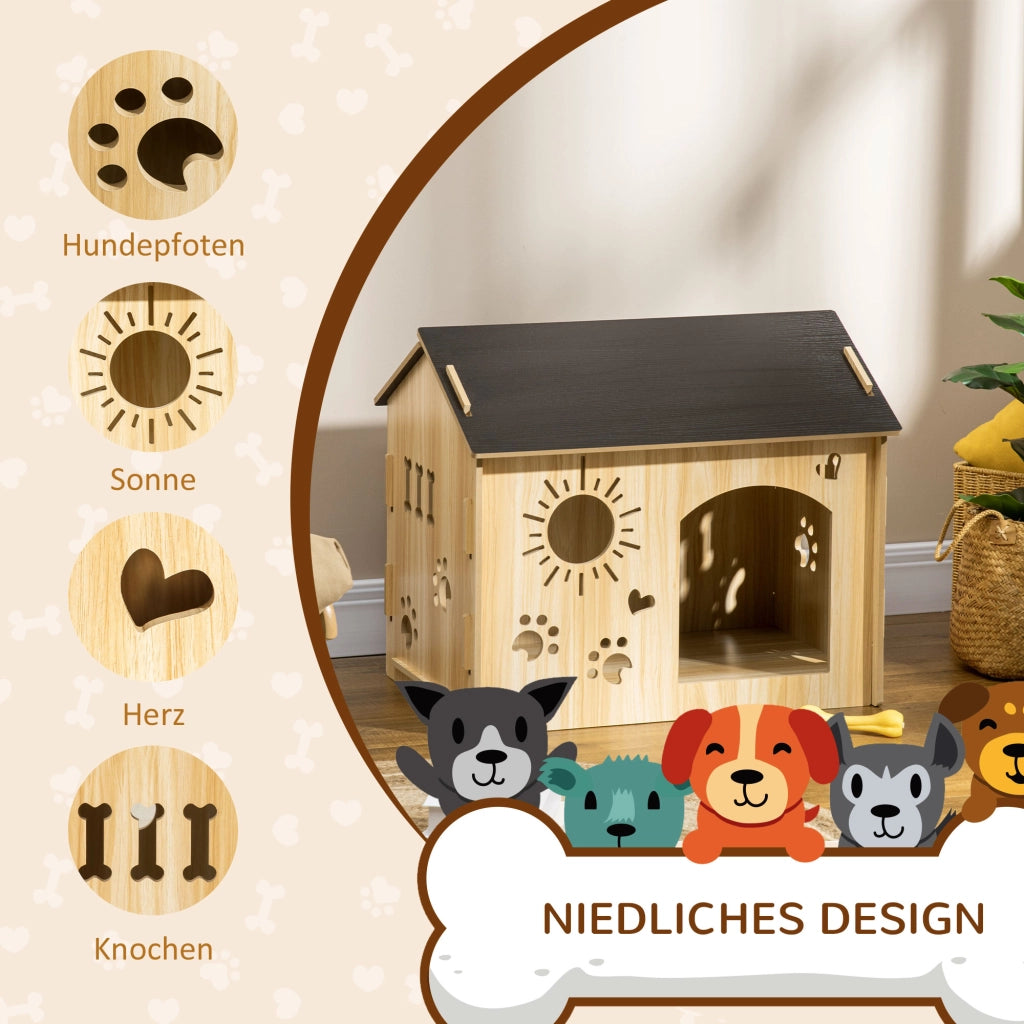 Casetta da giardino in MDF con aperture di ventilazione e ingresso ampio per cani fino a 10 kg colore rovere