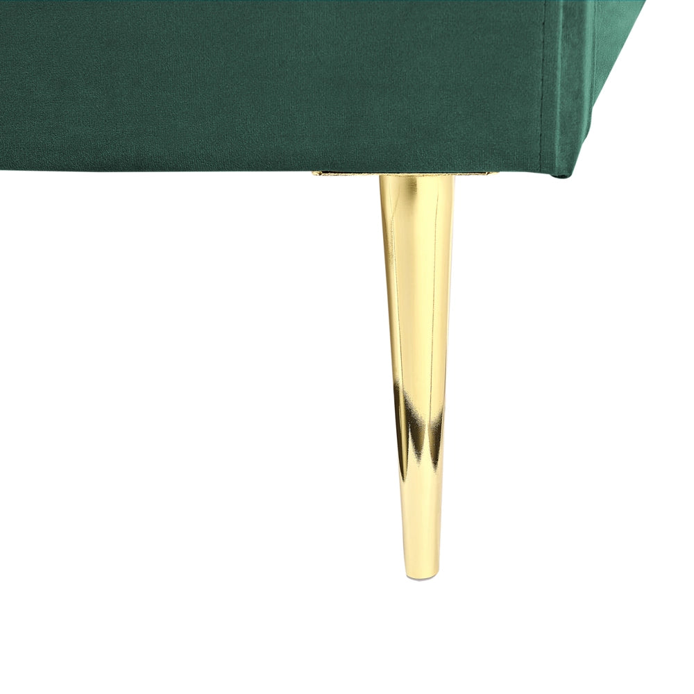 Letto verde smeraldo velluto tappezzeria doppia dimensione gambe dorate testiera con rete a doghe 140 x 200 cm design minimalista