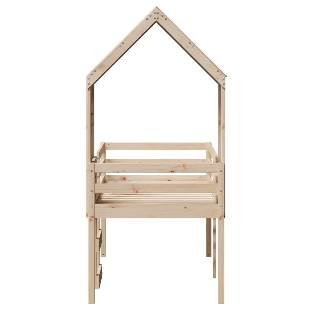 Letto a Soppalco con Tetto 90x200 cm in Legno di Pino