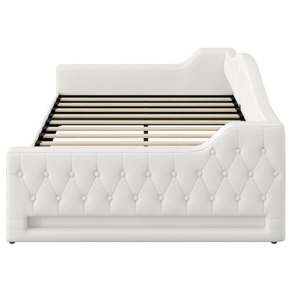 Letto Giorno Imbottito 140x200 con LED e Contenitore Beige