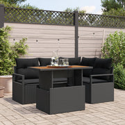Set Divano da Giardino 5 Pezzi con Cuscini Nero Polyrattan Acacia