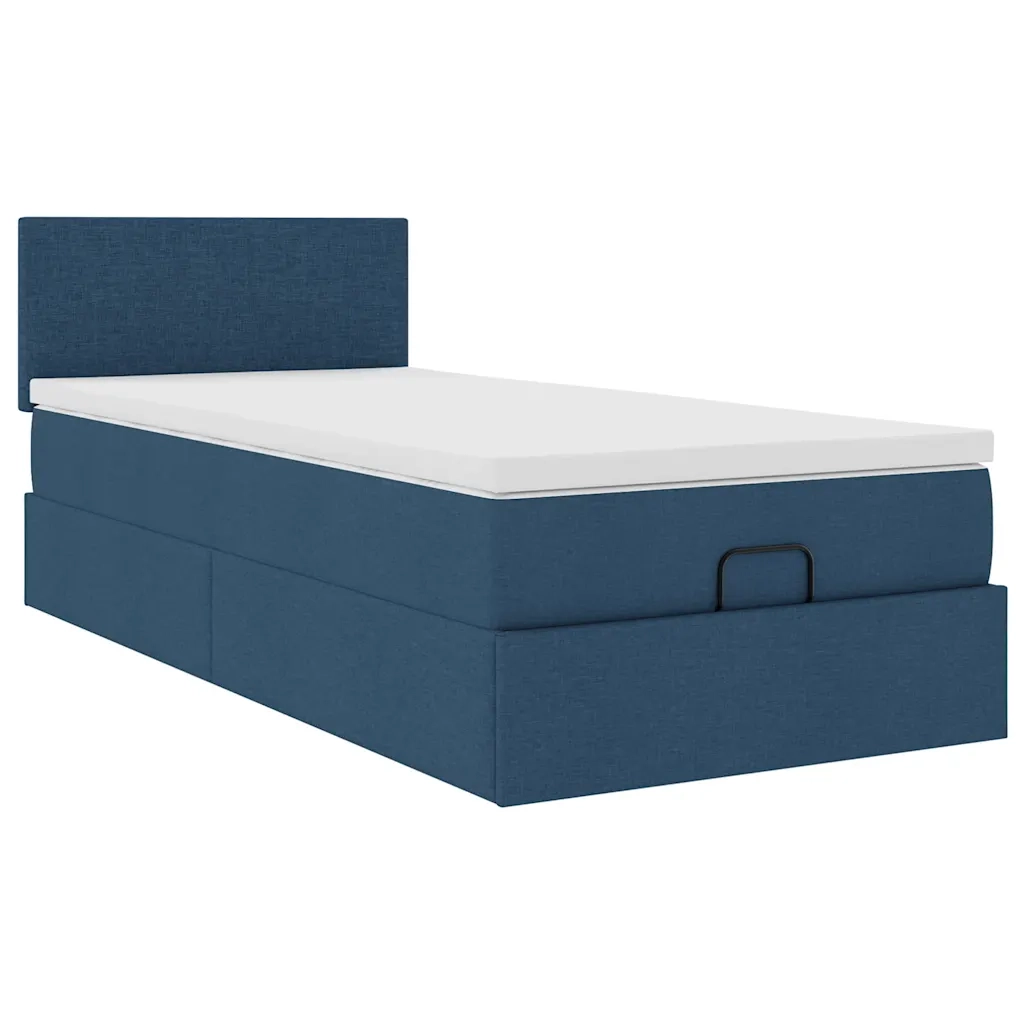 Struttura Letto Pouf con Materasso Blu 90x190 cm in Tessuto 3311344