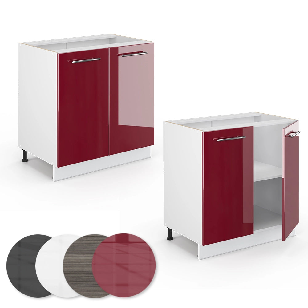 Mobile lavello cucina Fame-Line Bordeaux lucido/Bianco 80 cm con ripiano, senza piano di lavoro Vicco