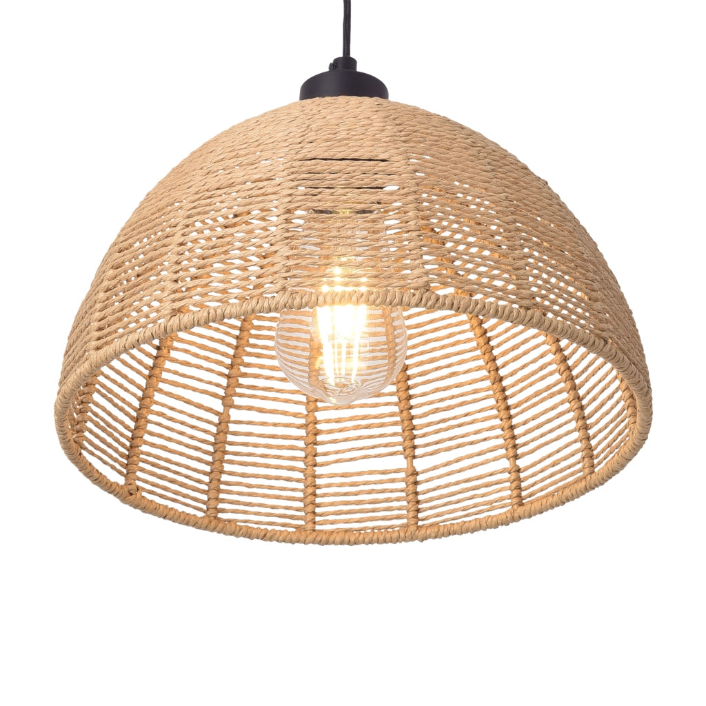 Lampada a Sospensione Romsey con Paralume a Campana in Rattan - Naturale / Nero lux.pro
