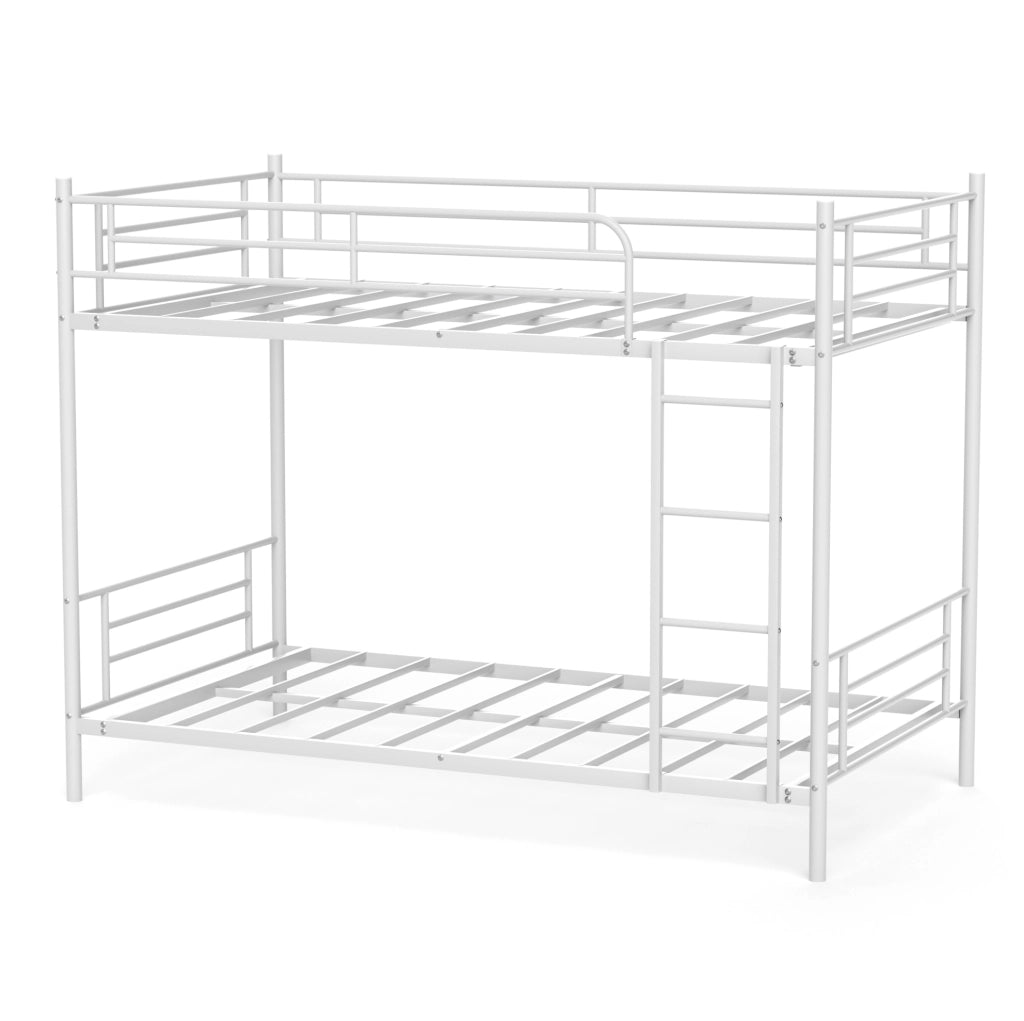 Letto a castello 90 x 190 cm in acciaio con scala e parapetto; bianco