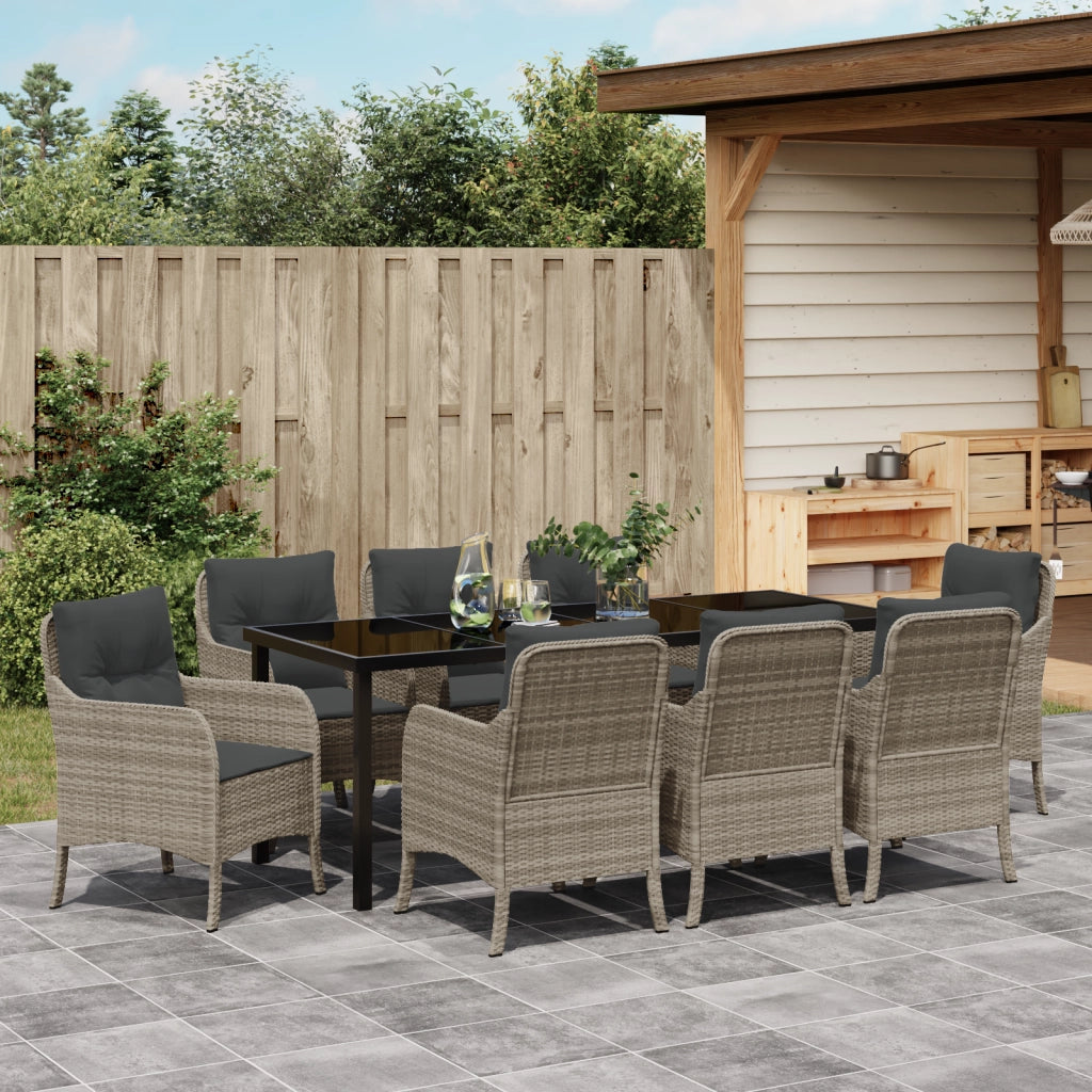 Set da Pranzo da Giardino 9 Pezzi con Cuscini Grigio Chiaro Rattan PE