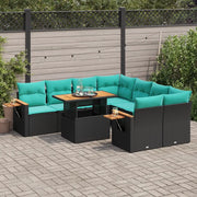 Set Divani da Giardino 9 pz con Cuscini Nero in Polyrattan