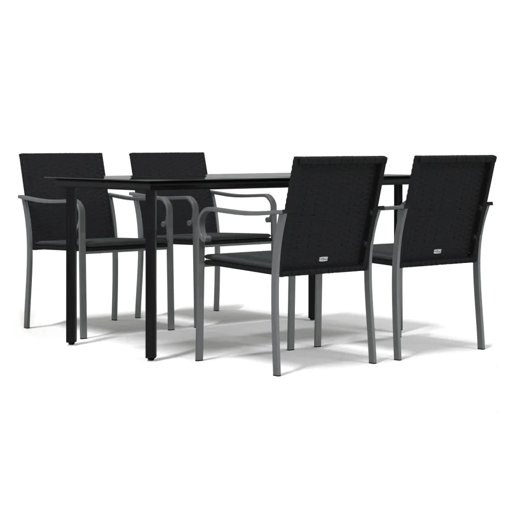Set Pranzo da Giardino 5pz con Cuscini in Polyrattan e Acciaio