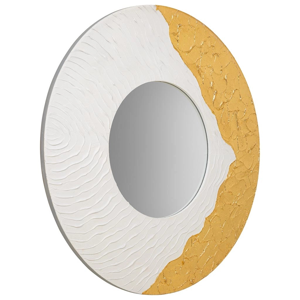 Specchio rotondo in legno con rilievo bianco d80x2h