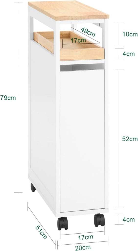 Carrello Cucina Salvaspazio Stretto – Mobiletto da Nicchia 20 cm con Ruote, Carrellino Cucina Multifunzione e Mobiletto Salvaspazio Cucina per Cucina e Bagno Bianco & Naturale 20x51x79cmNSR11-WN