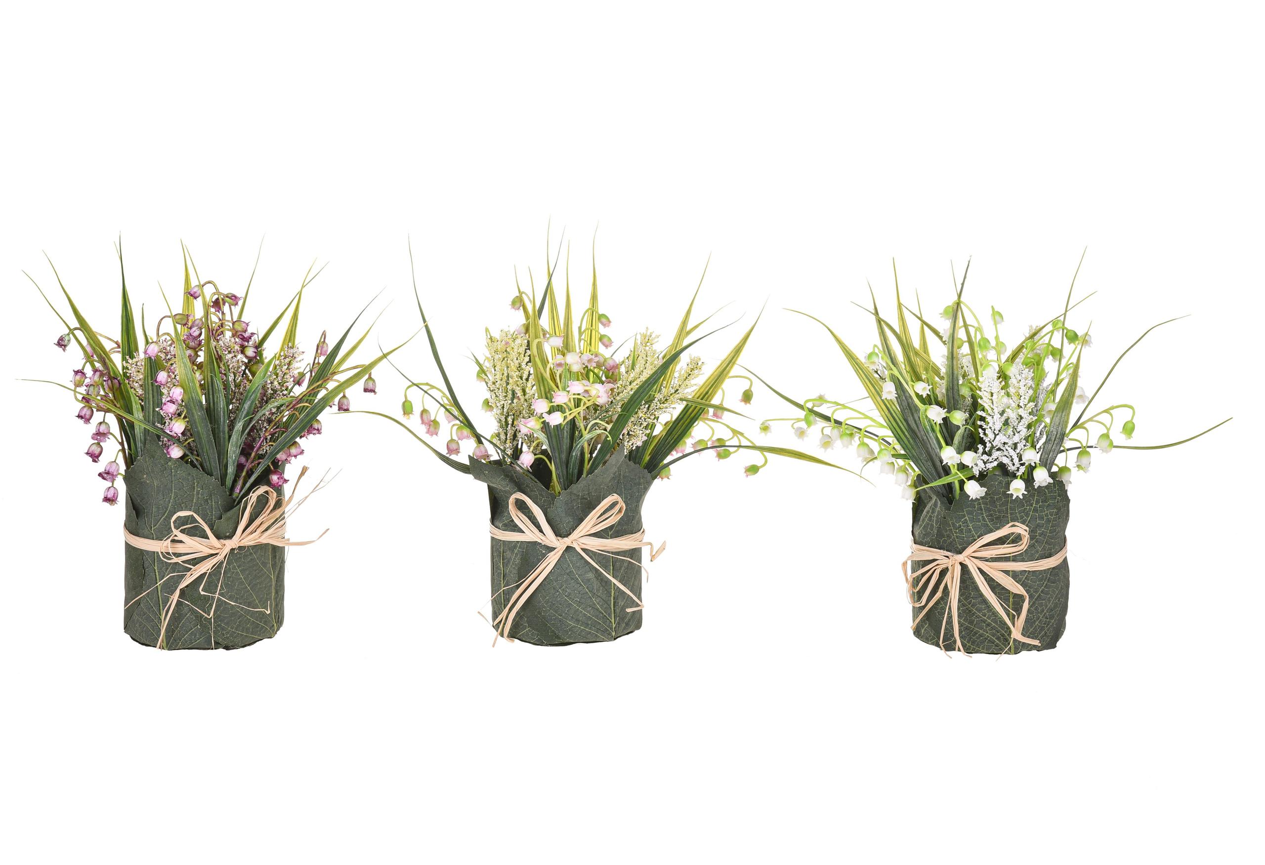 Set 3 Piantine Mughetto Artificiale con Vaso H 27,5 cm