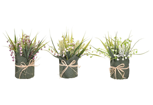 Set 3 Piantine Mughetto Artificiale con Vaso H 27,5 cm